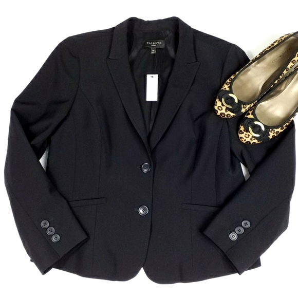 Talbots Black Wool Blend Long Sleeve Two Button Blazer Jacket Womens 12P NWT - Picture 15 of 15